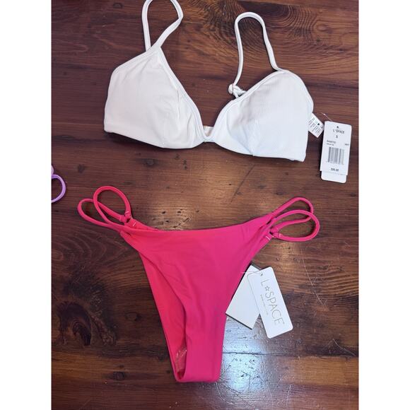 L*Space Ribbed Helena Bikini Top White & Wilder Bottom Hot Pink & Purple S NWT - Picture 6 of 16